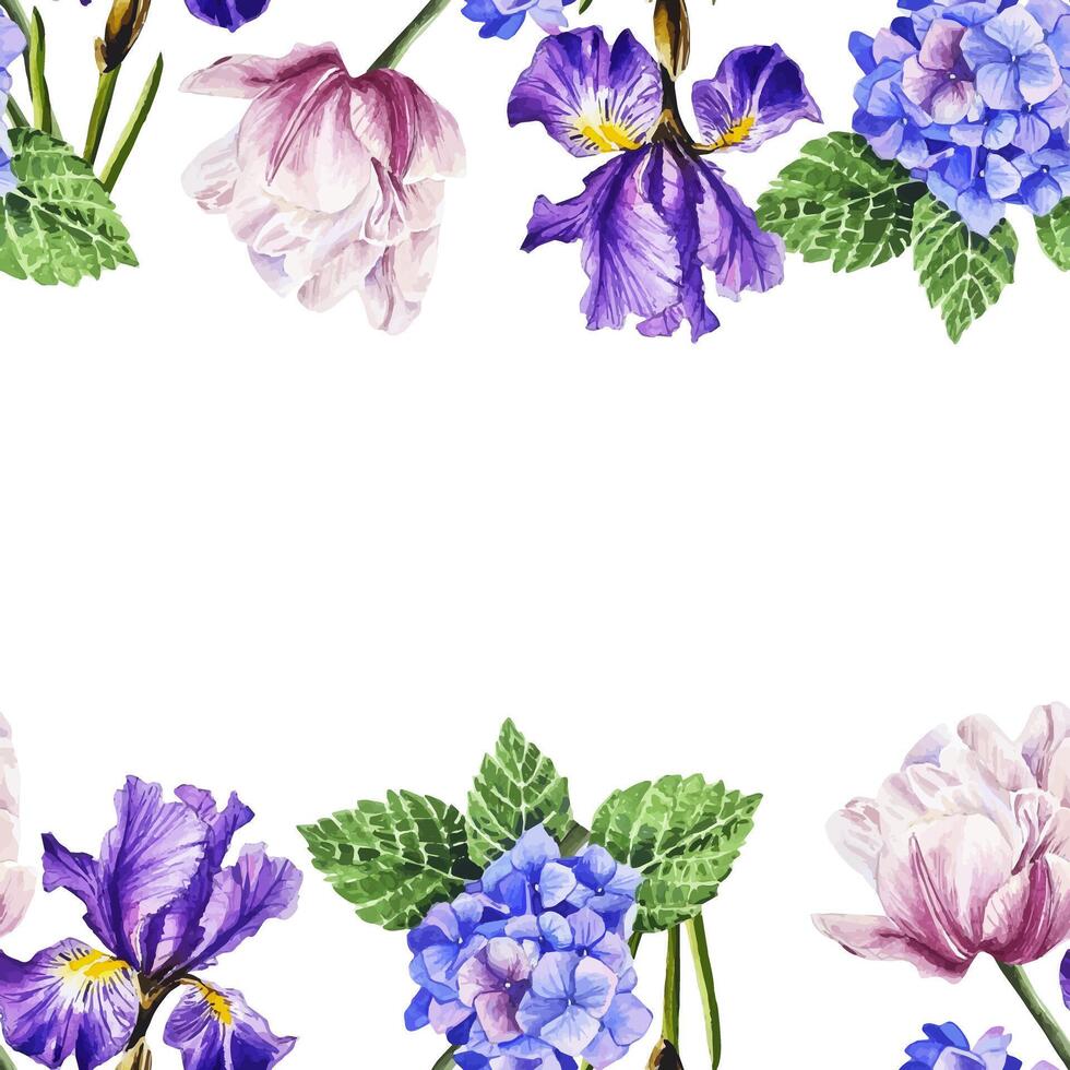 Botanical seamless frame of spring realistic watercolor flowers hand drawn border vector