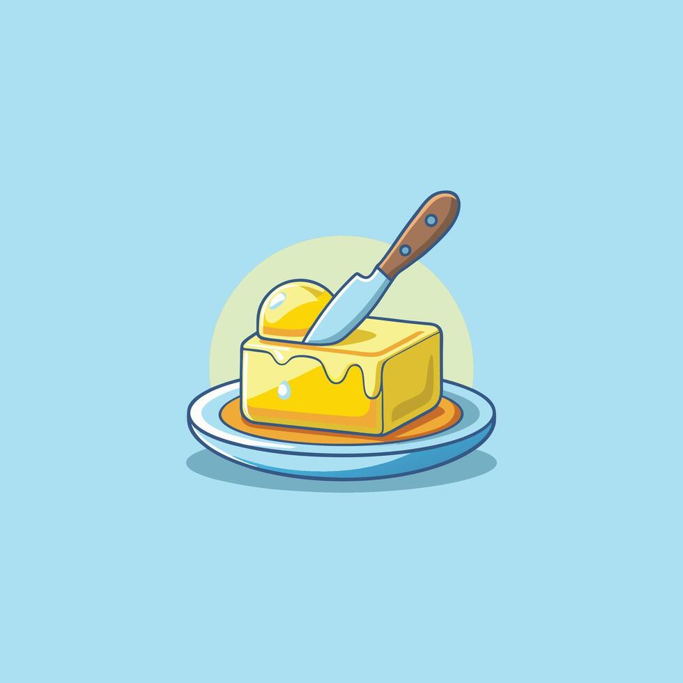 Butter Cut With Knife Cartoon Icon Illustration Food Object Icon Isolated Flat vector