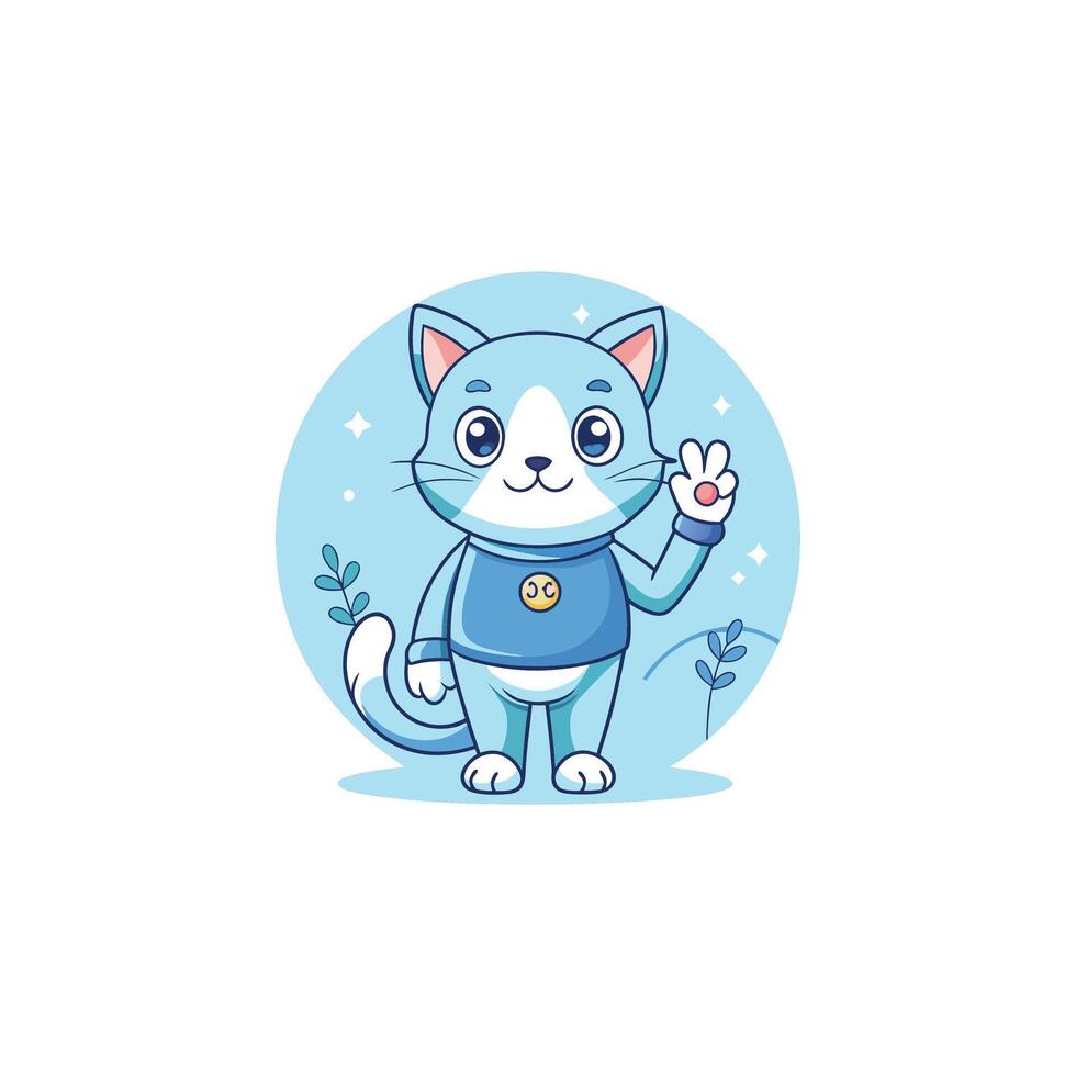 Cute Cat Peace Hand Cartoon Icon Illustration Animal Nature Icon vector