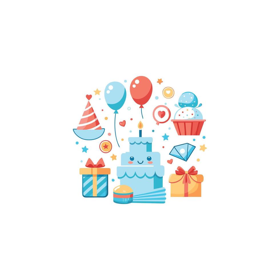 Birthday Celebration Object Set Cartoon Icon Illustration Holiday Object Icon vector