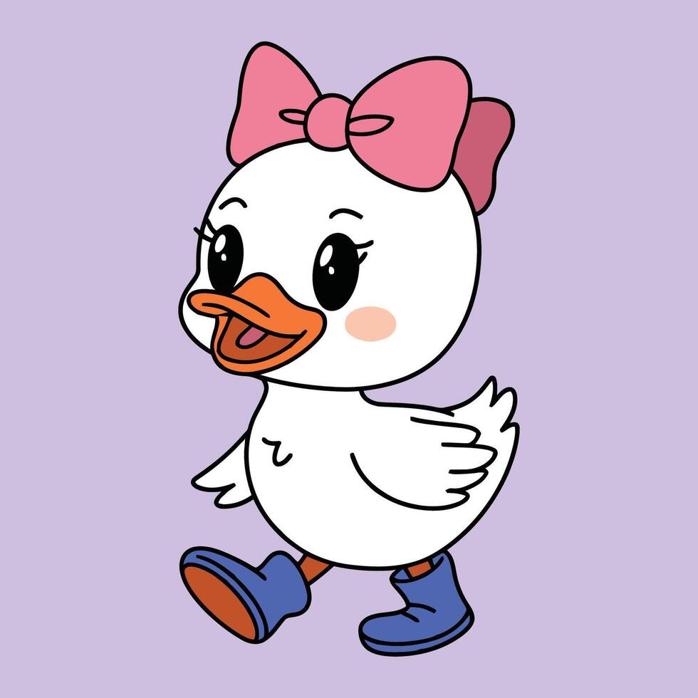 Cute Duck with Bow and Boots Illustration vector