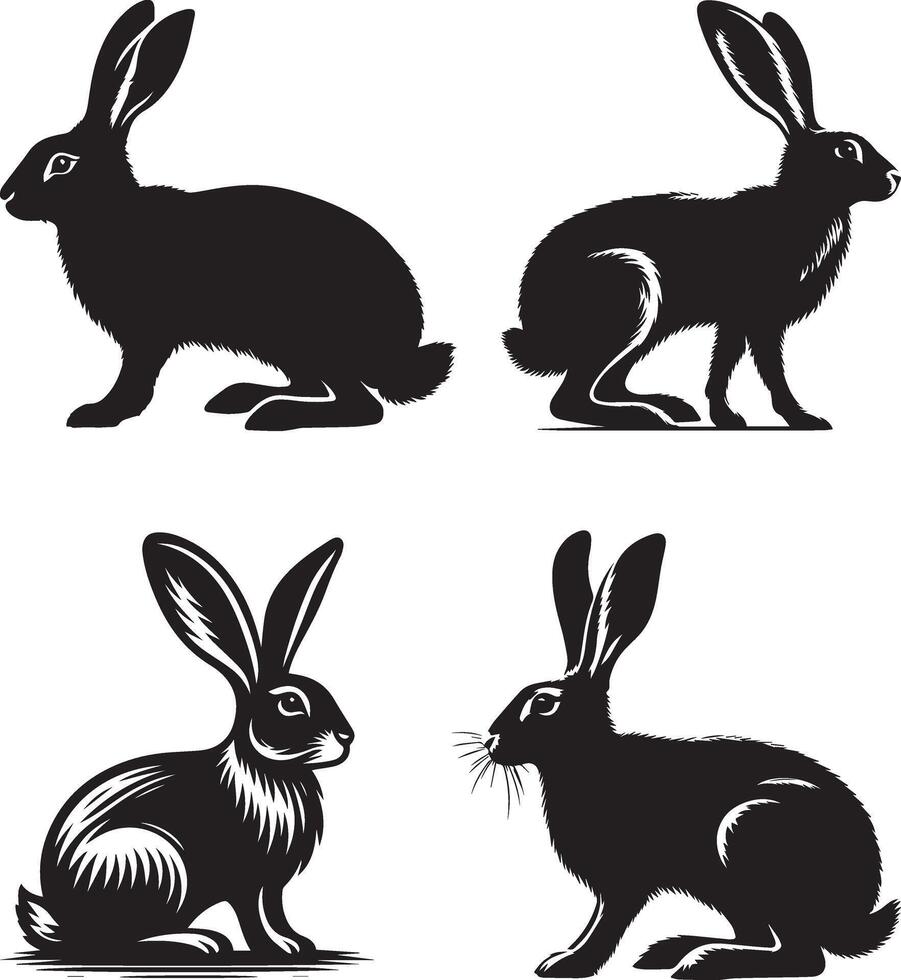 Rabbit Silhouettes Art Collection And White Background vector