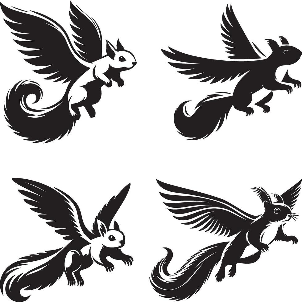 Flying Squirrel Silhouettes Art Collection vector