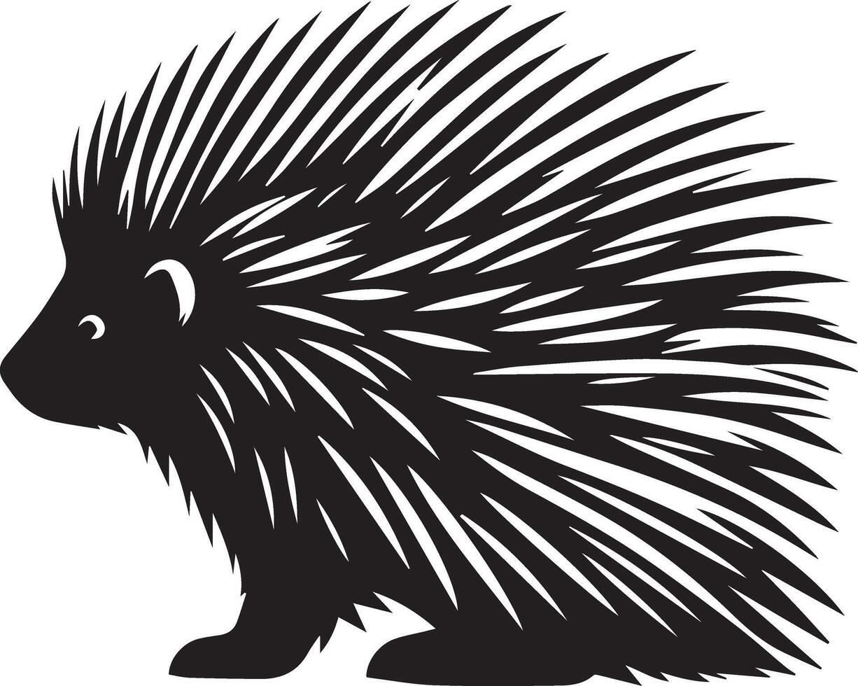 Black And White Silhouette of a Porcupine with Quills vector