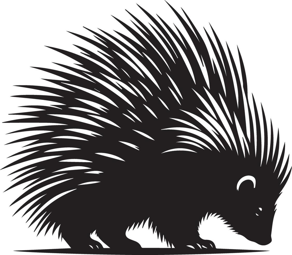 Silhouette of a Porcupine with Quills And White Background vector