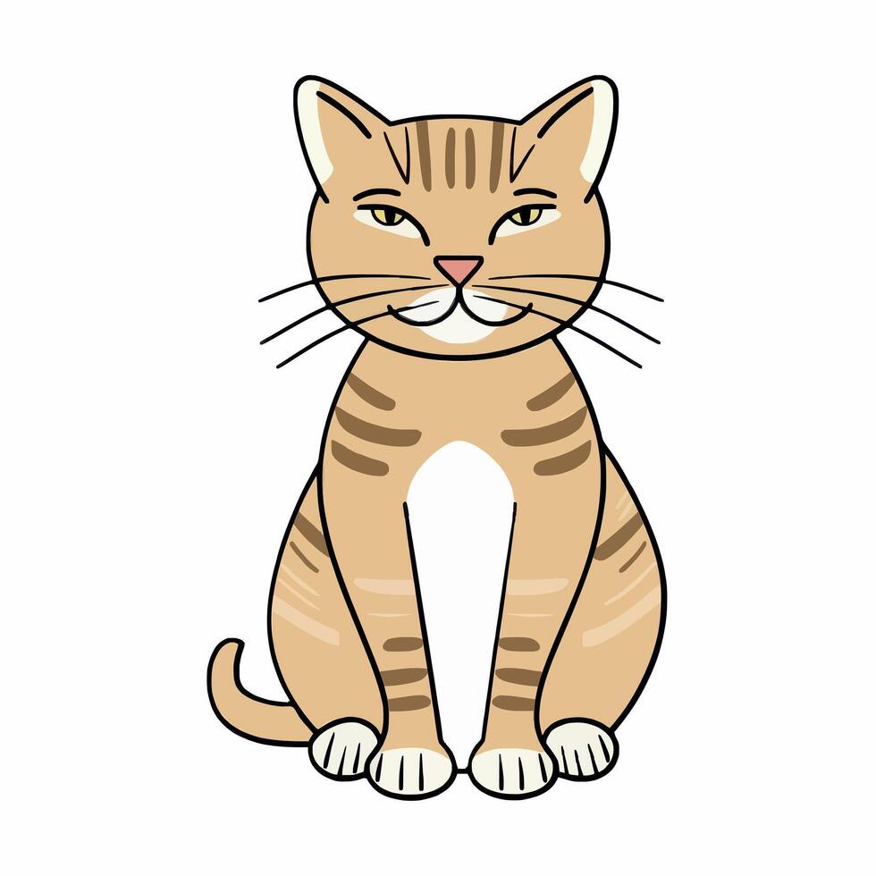 Playful Cat Sitting with Striped Fur and Whiskers vector