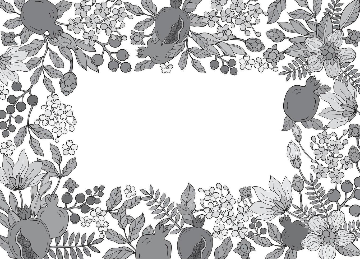 monochrome elegant square frame adorned with Pomegranate Garnet leaf and flowers vector