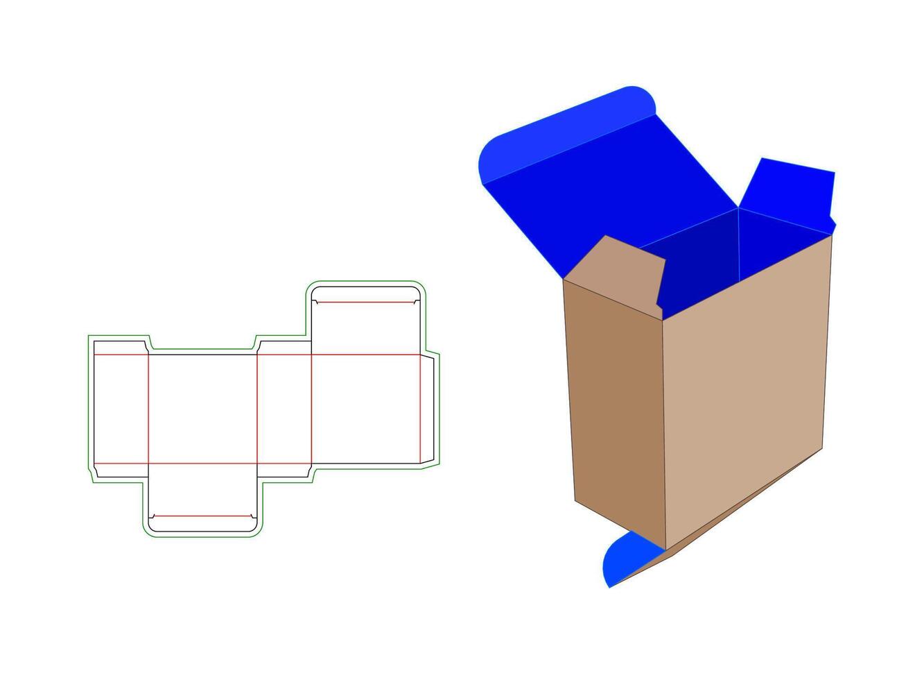 Reverse Tuck end box and 3D dieline template 4x2x4 Inch vector