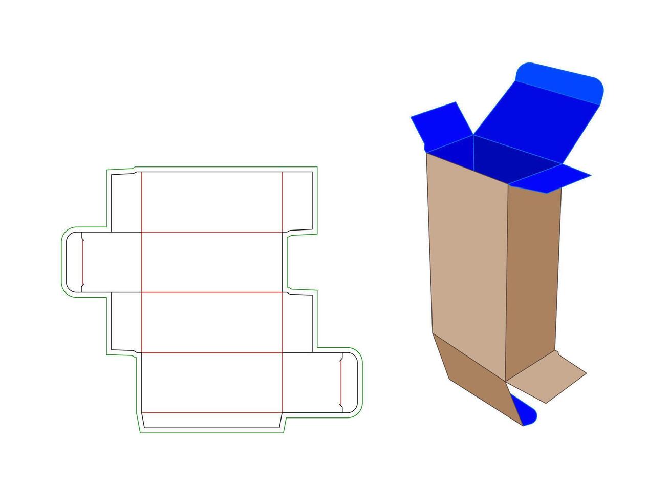 Reverse Tuck end 3x3x7 inch box Dieline template vector