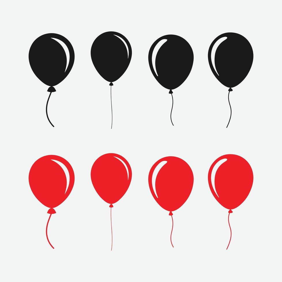 Balloons Icon Silhouette. Floating Balloons Outline Symbol. Celebration Balloons Silhouette Set. Balloons Icon in Black. vector