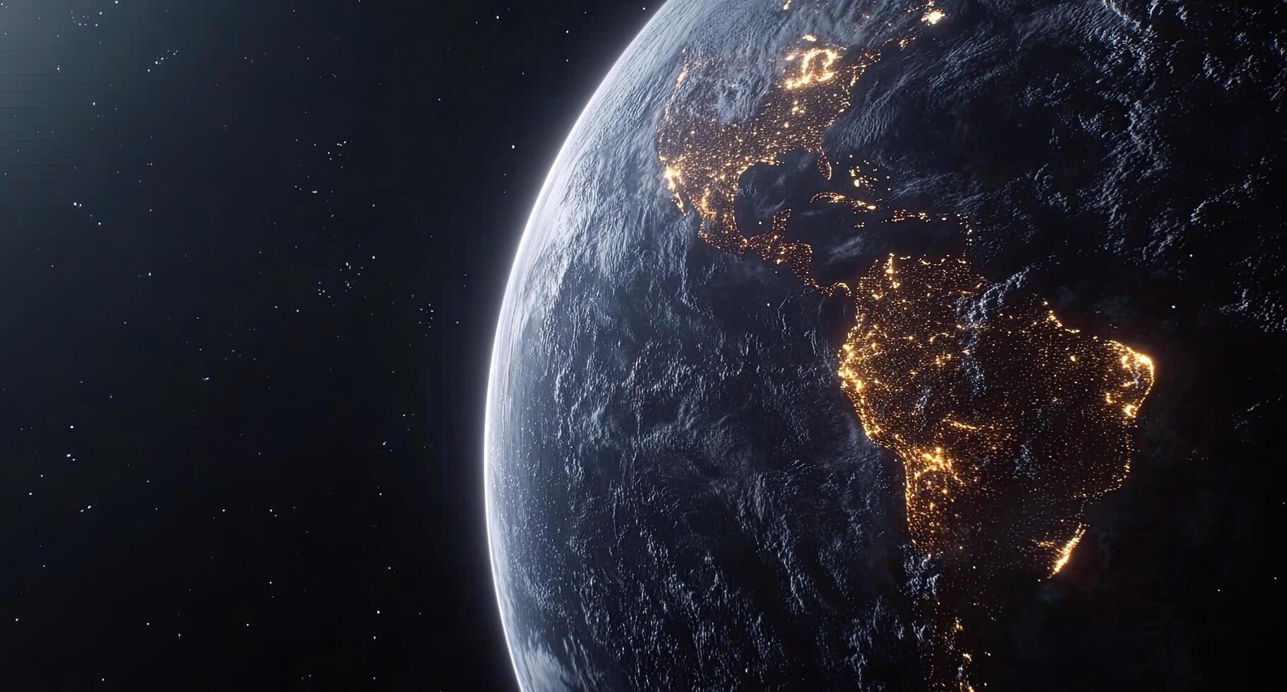 Earth from space with lights shining from the surface photo