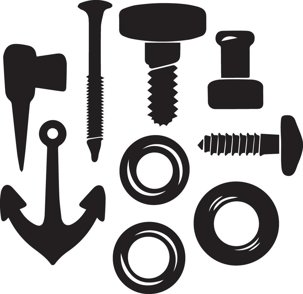 A set of unique hardware tools silhouette illustration featuring essential repair and construction tools vector