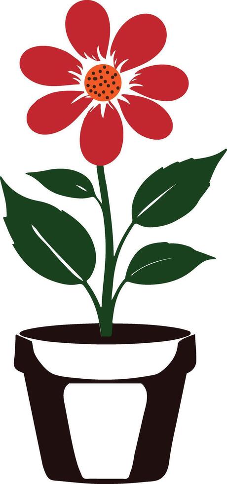 A beautiful flower plant with a flower pot silhouette illustration vector