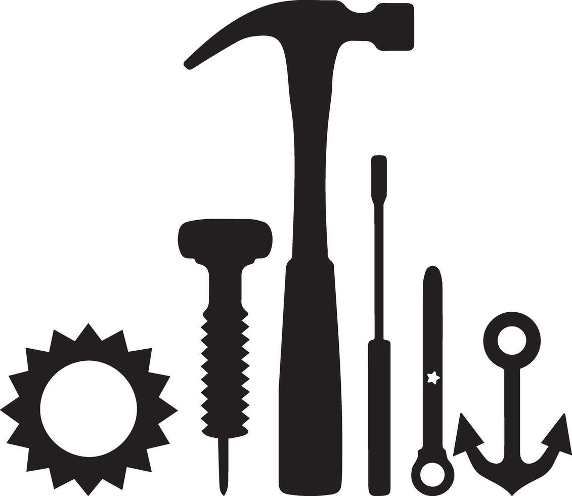 A set of popular hardware tools silhouette illustration featuring essential repair and construction tools vector