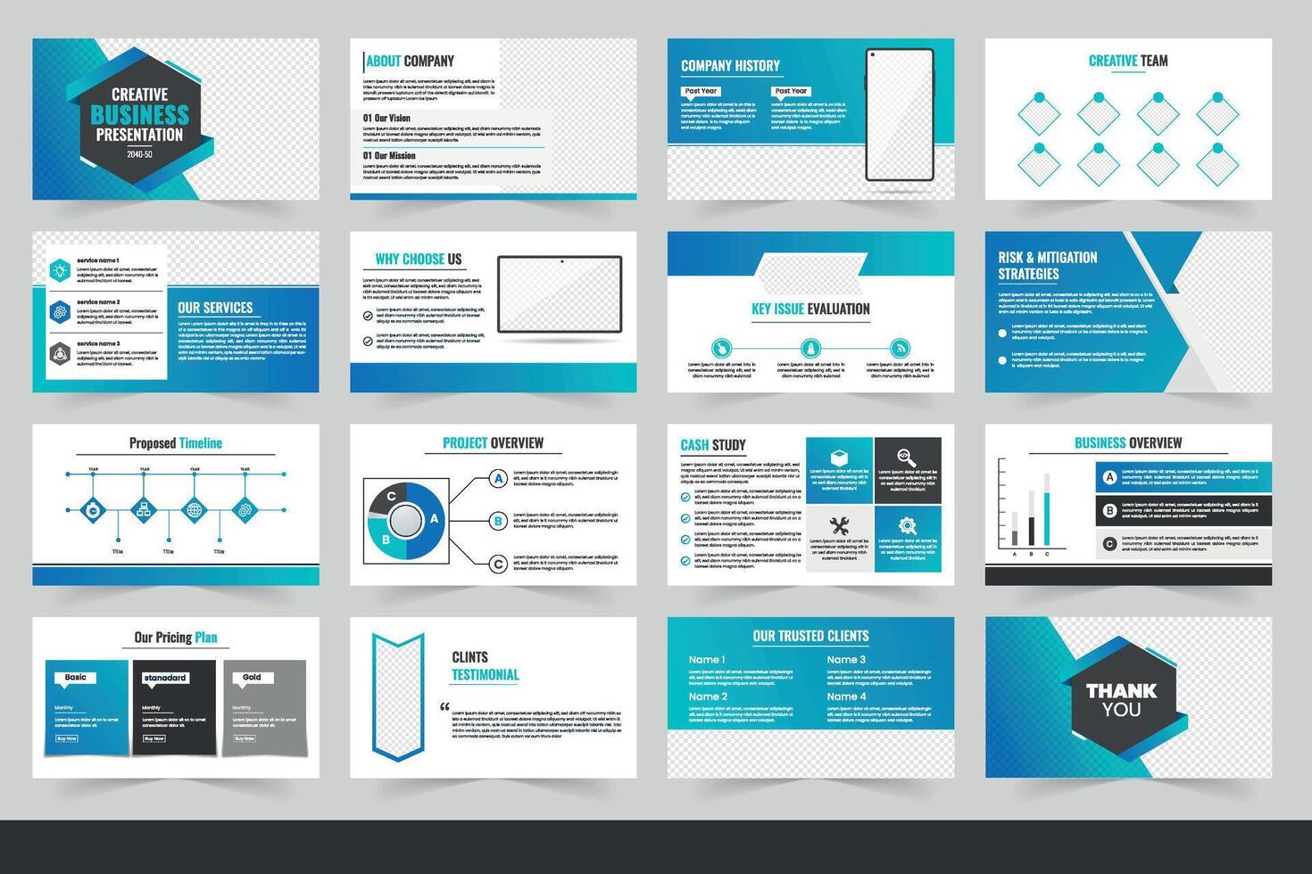 Presentation template. blue elements for slide presentations on a white background. business presentation template, business porposal slide template design. vector