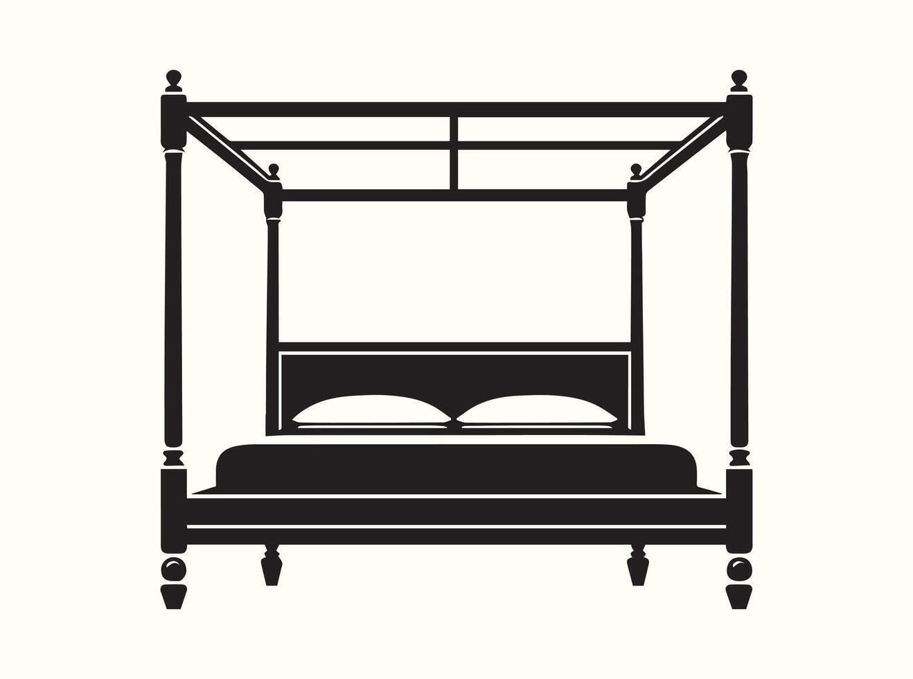Classic Canopy Bed in Black Silhouette vector