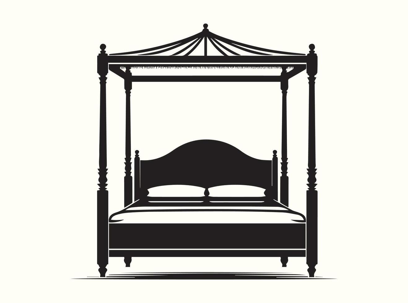 Elegant Black Canopy Bed Outline vector
