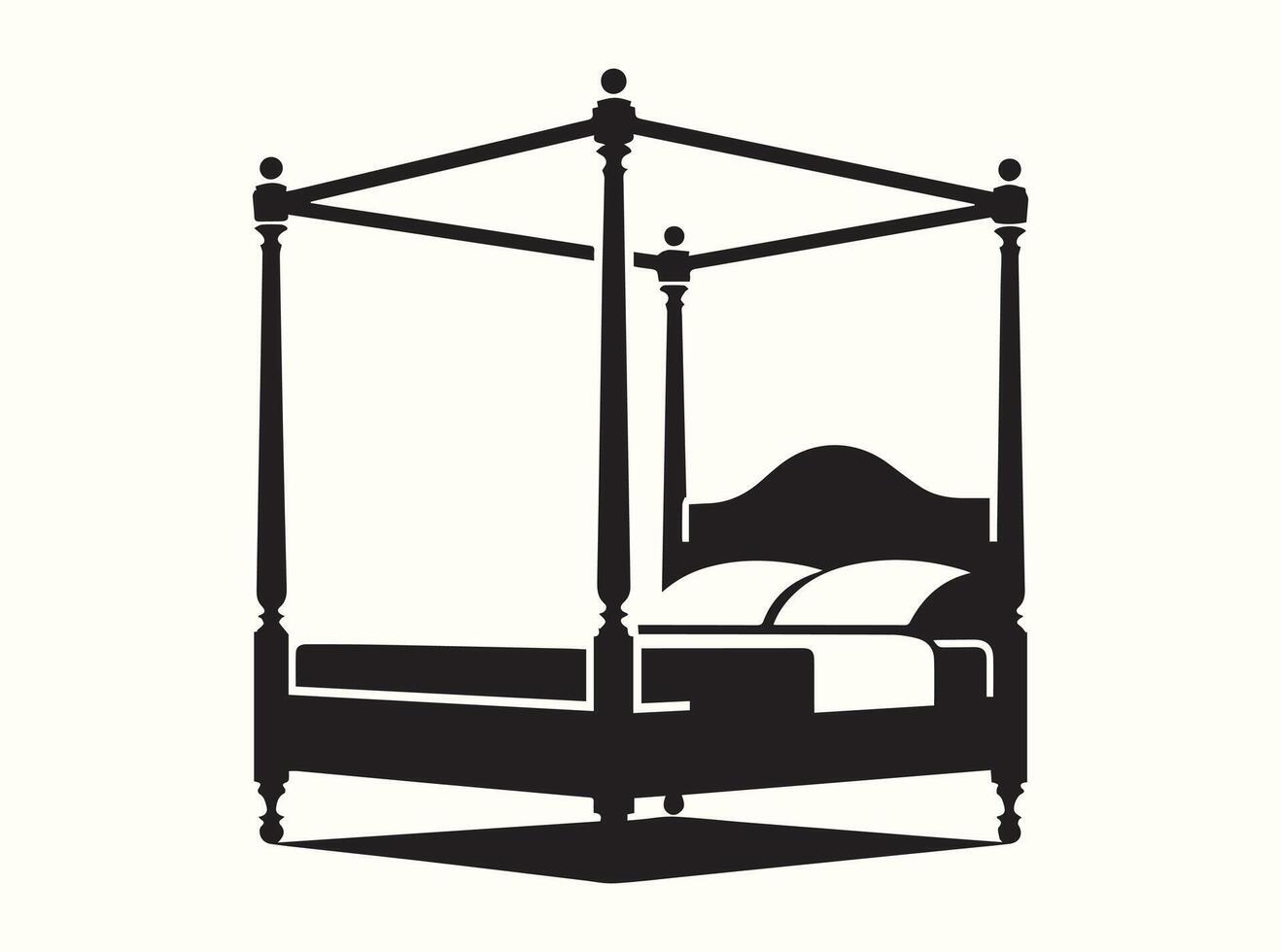 Stylish Black Outline of a Four-Poster Bed vector