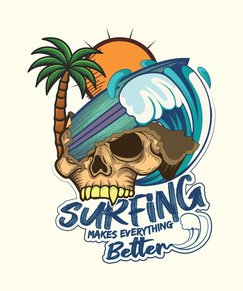 Surfing makes everything better summer beach t-shirt design. vector