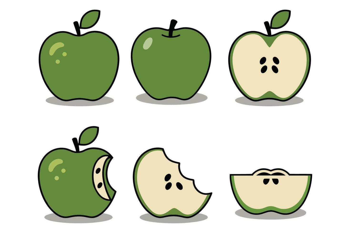 Green Apple Fresh Fruit Illustration with Bite Taken vector