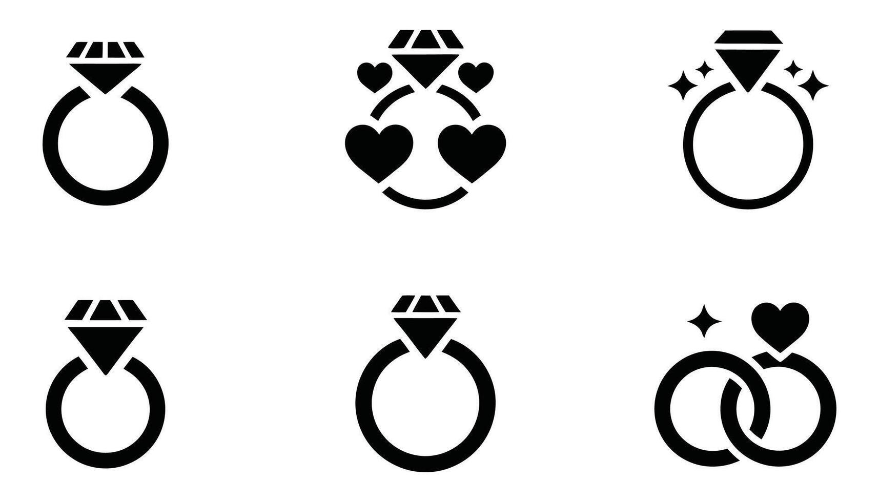 Minimalist Wedding Ring Set Engagement, Love, and Proposal Icons vector