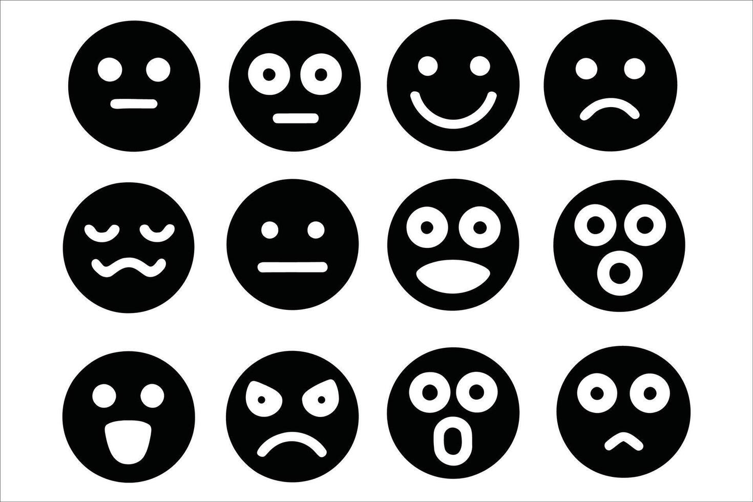 Collection of Black and White Emoji Faces Expressing Different Emotions. vector