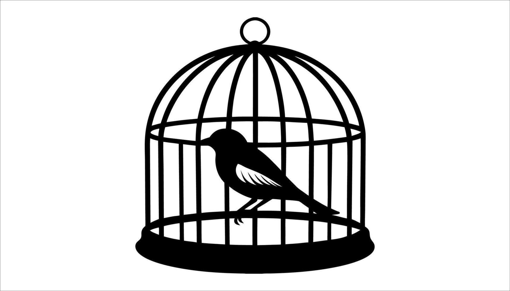 Black and White Bird in a Cage Illustration vector