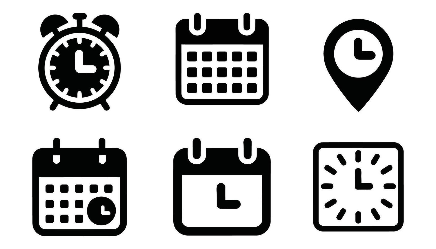 Clock and Calendar Set with Alarm, Watch, and Time Icon vector
