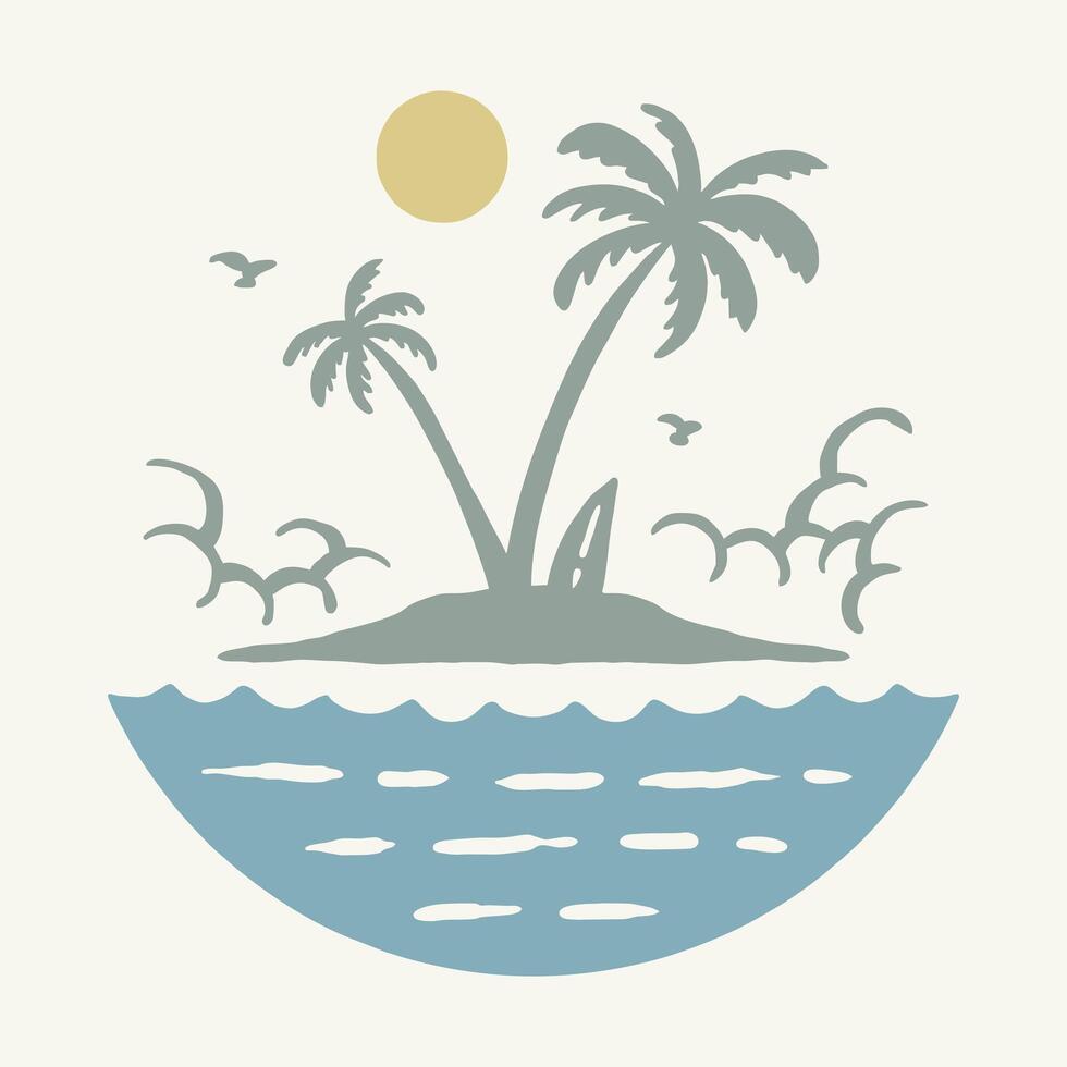 Surfing Island Illustration for Apparel T-shirt Design vector
