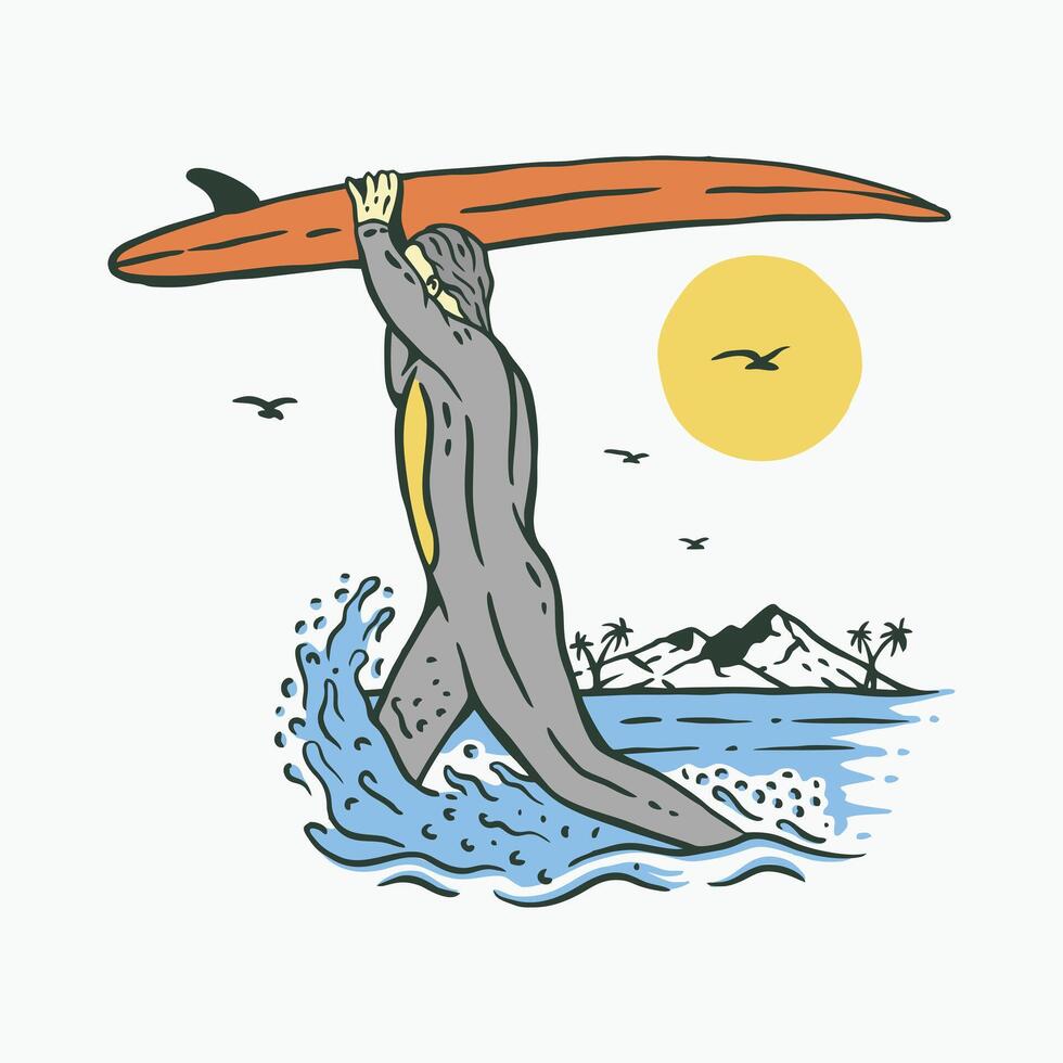 Surfing Enthusiast Illustration for Apparel T-shirt Design vector