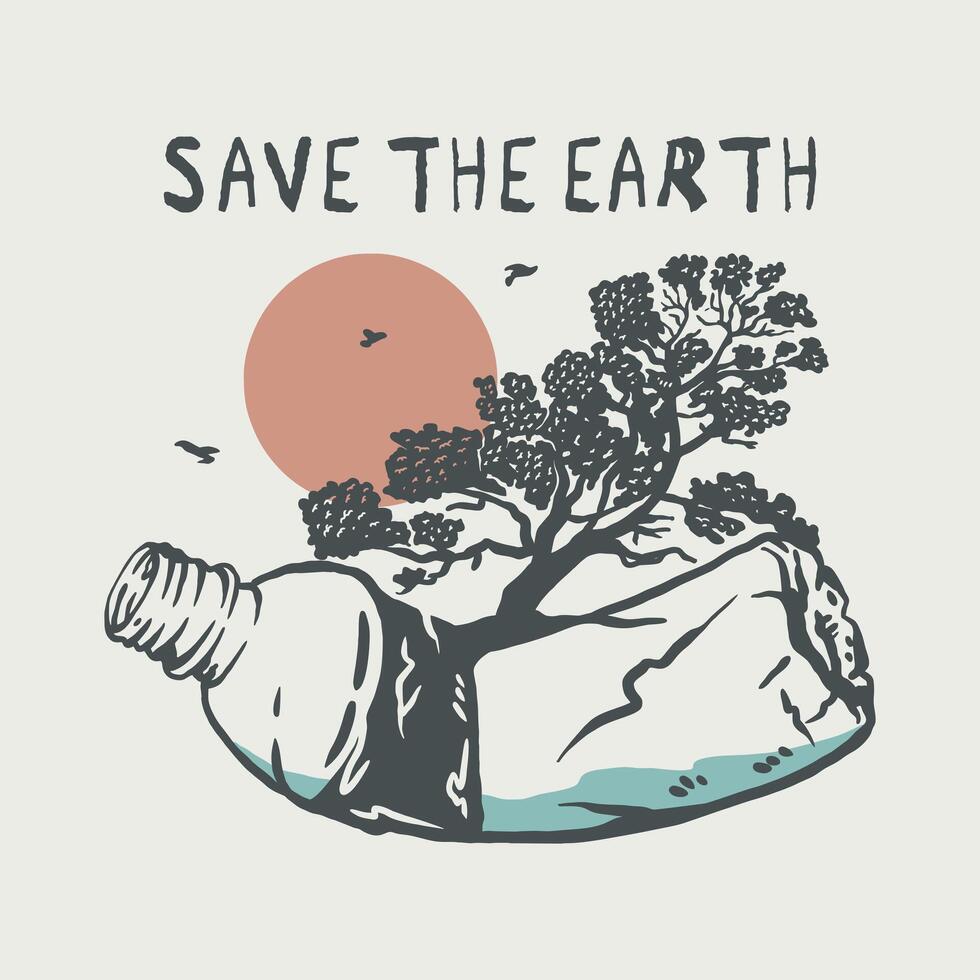 Save the Earth Illustration for Apparel T-shirt Design vector