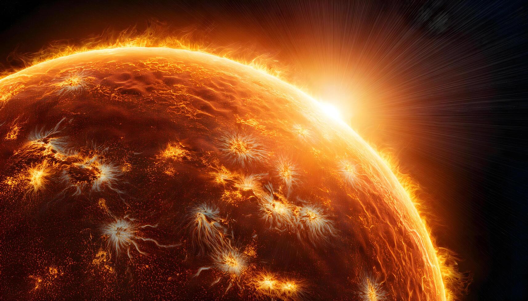 Close up sun in the near distance Showing the eruption of heat waves and flames. photo