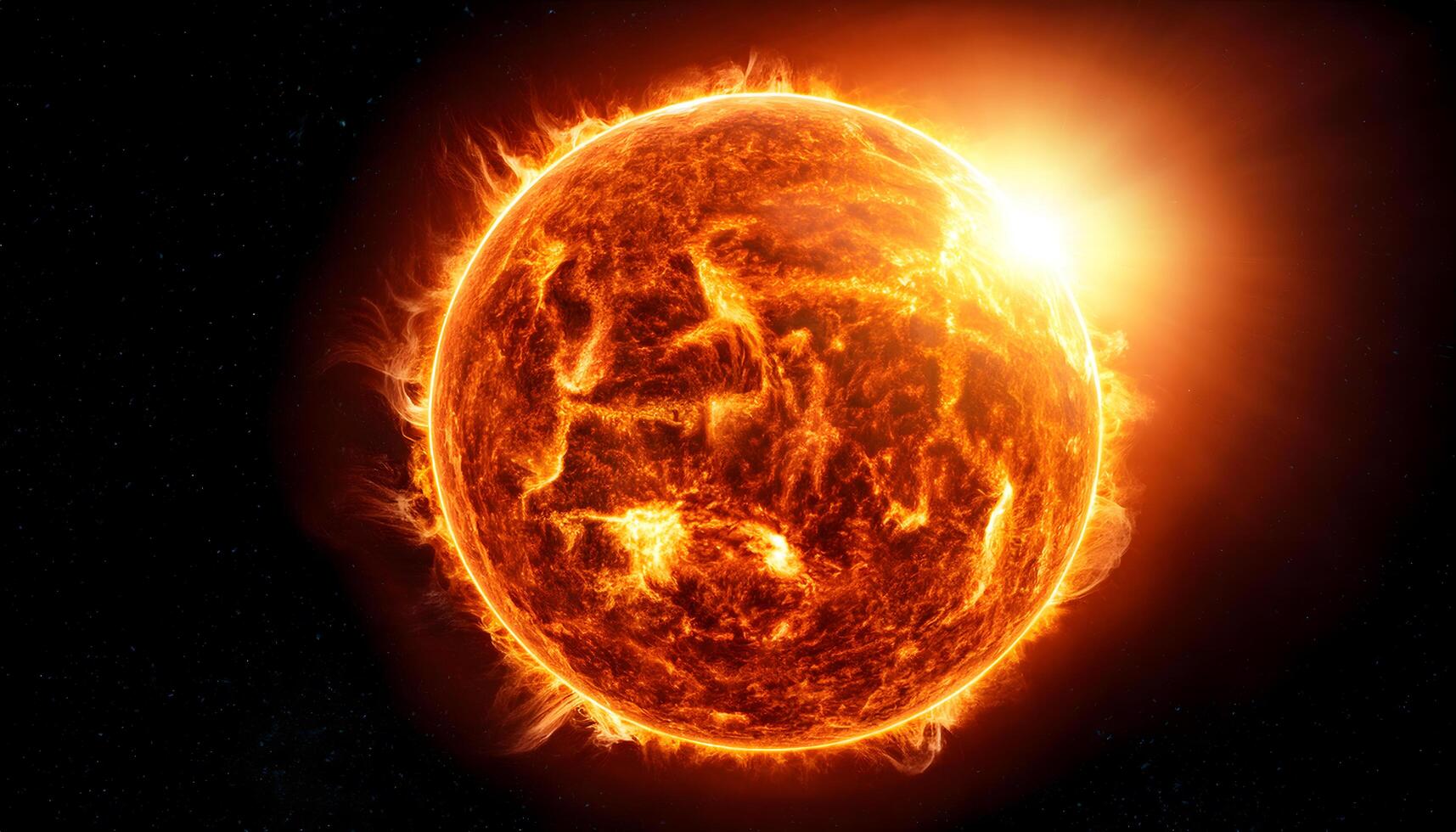 Close up The sun Showing the eruption of heat waves and flames. photo
