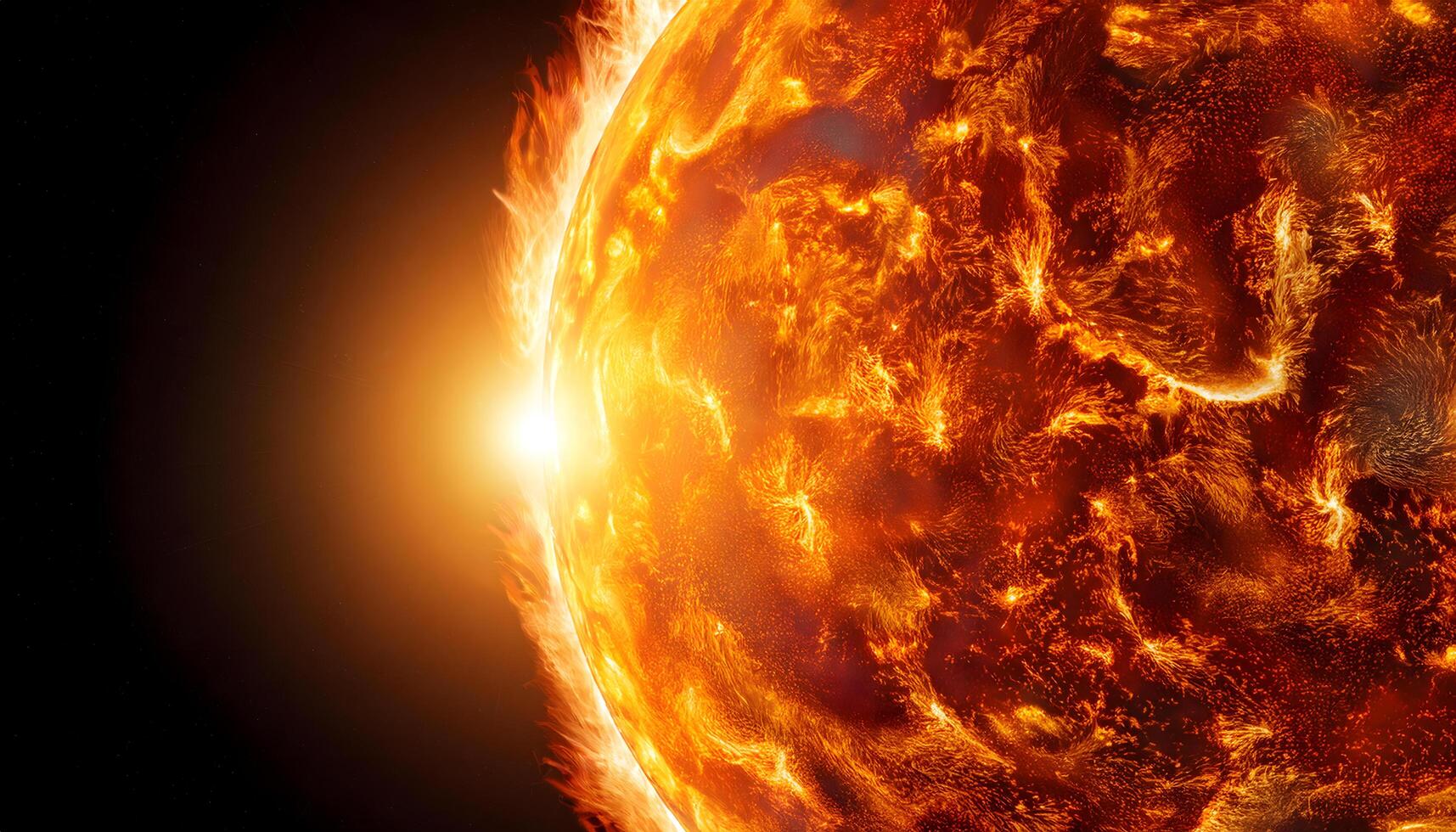 The sun in the near distance Showing the eruption of heat waves and flames. photo
