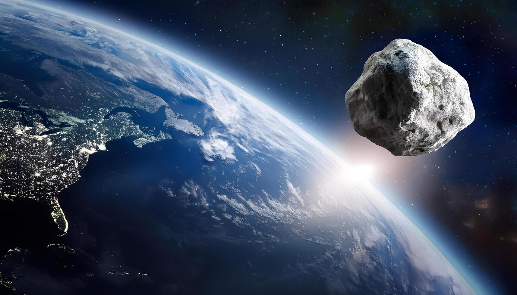 Giant asteroid hurtling through space and hitting Earth. photo