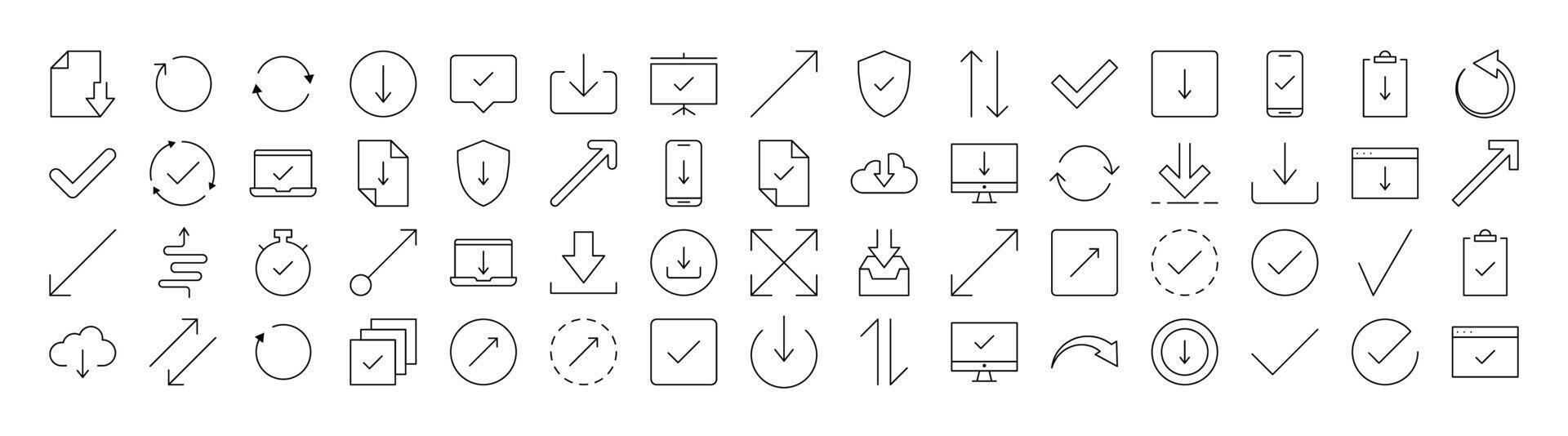 Round Arrow, Direction, Arrow Up, Arrow Down Thin Line Icon Set. Outline Signs for Graphic and Web Design, Apps, Adverts, Various Cards vector