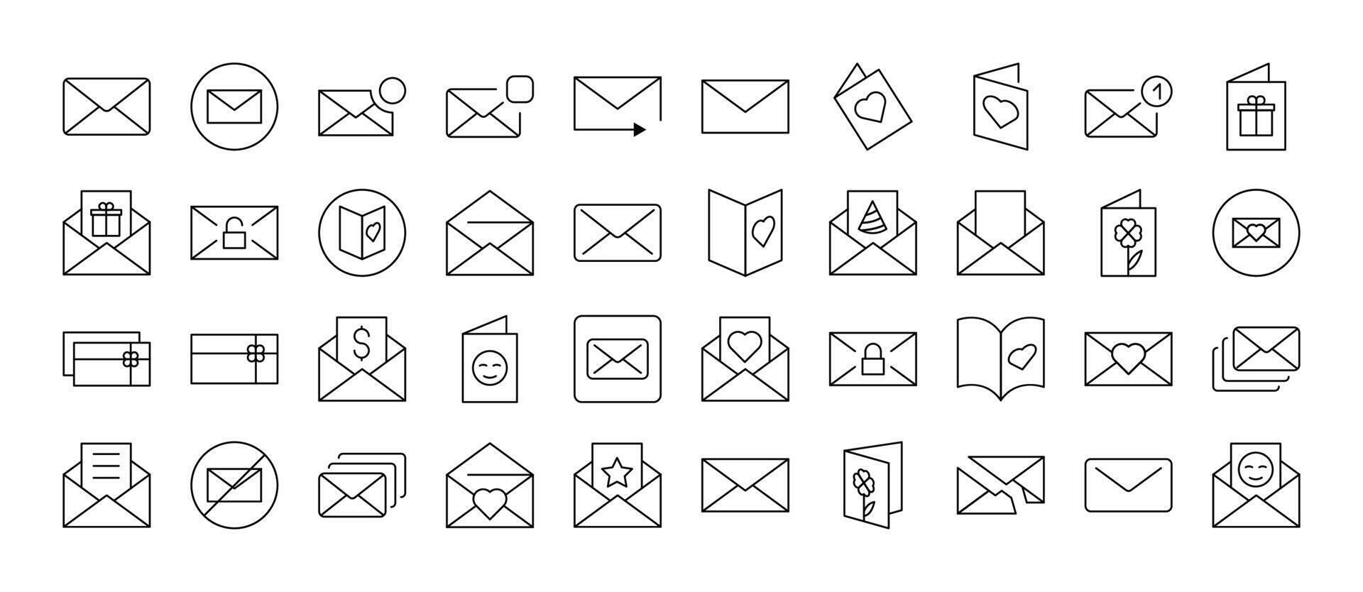 Envelope, Mail, Post Modern Outline Style Icons for Design, Cards, Apps, Social Networks vector