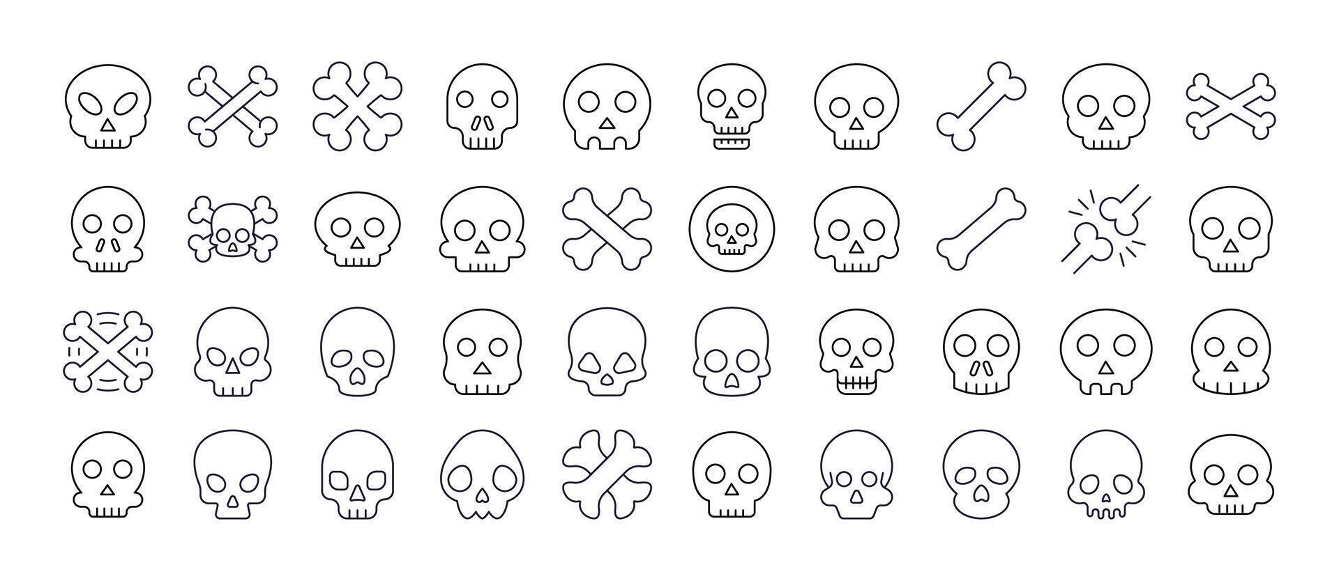 Skull Line Icon Bundle. Outline Signs for Graphic and Web Design, Apps, Adverts, Various Cards vector