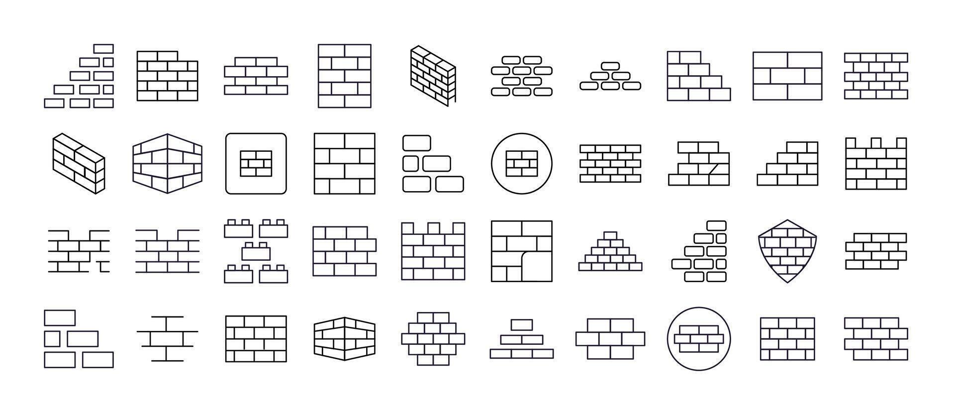 Brick Wall Modern Outline Style Icons for Design, Cards, Apps, Social Networks vector
