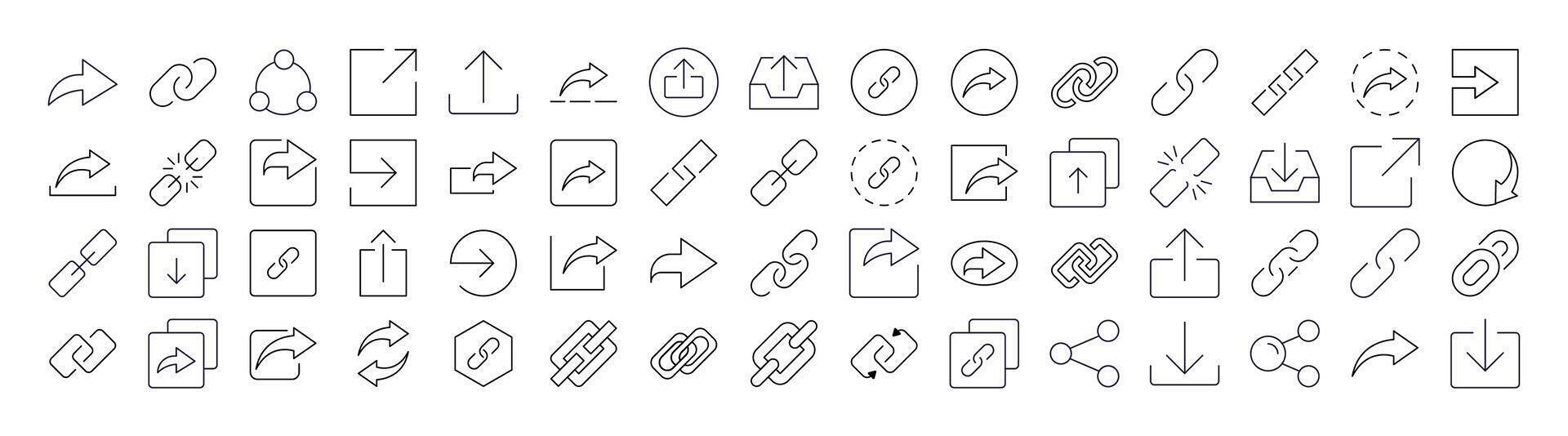 Share and Link Line Icon Set. Outline Signs for Graphic and Web Design, Apps, Adverts, Various Cards vector