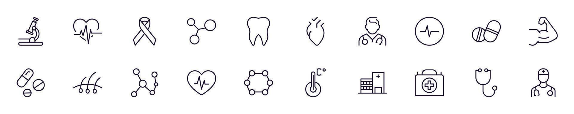 Medicine and healthcare outline signs drawn with thin line. Simple linear illustrations for stores, shops, banners, design vector