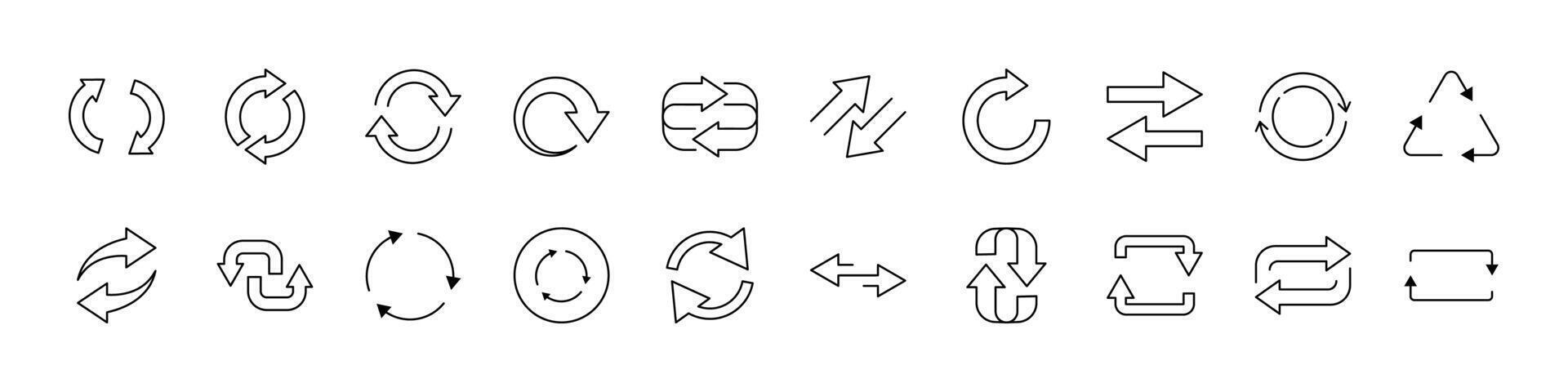 Arrow Round Thin Line Icon Set. Outline Signs for Graphic and Web Design, Apps, Adverts, Various Cards vector
