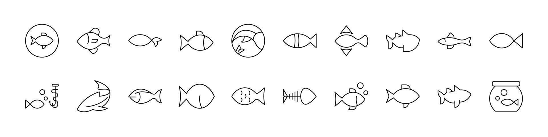 Bundle of Fish Related Line Icons. Outline Signs for Graphic and Web Design, Apps, Adverts, Various Cards vector