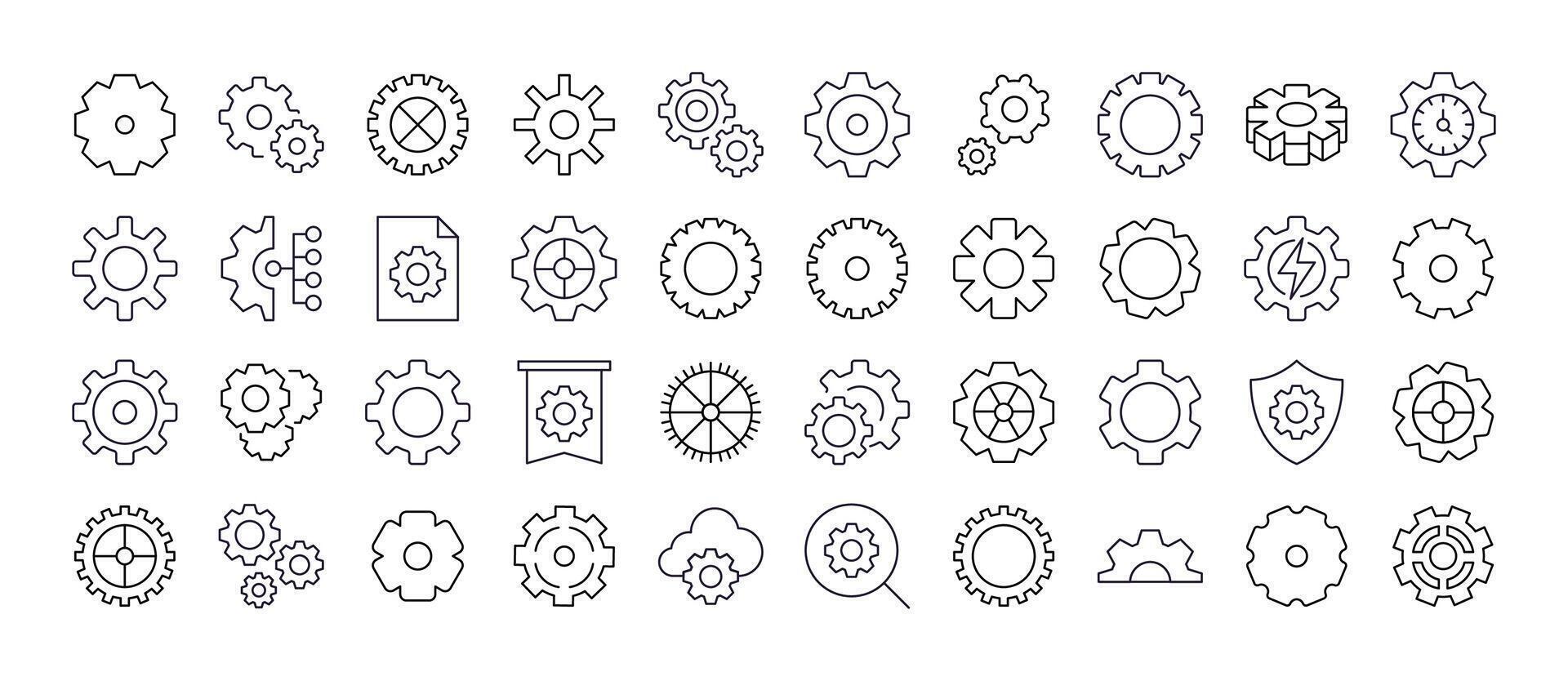 Gear and Cogwheel Modern Outline Style Icons for Design, Cards, Apps, Social Networks vector