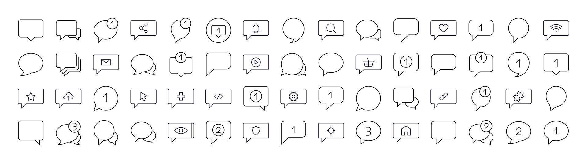 Various Speech Bubbles Line Icon Pack. Outline Signs for Graphic and Web Design, Apps, Adverts, Various Cards vector