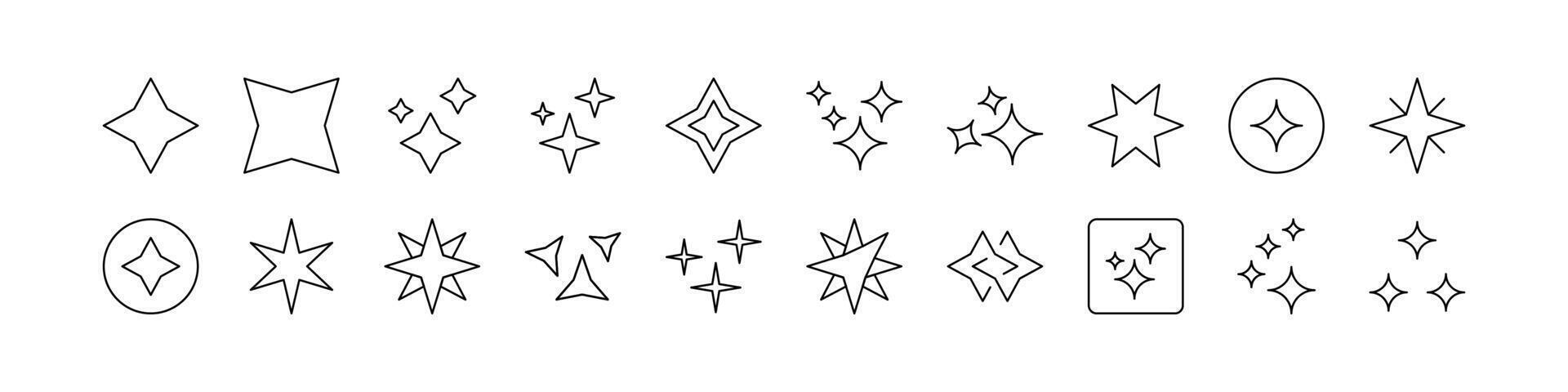 Sparkles and Stars Outline Simple Linear Image Collection. Editable Stroke. Suitable for Web Sites, Books, Cards, Apps vector