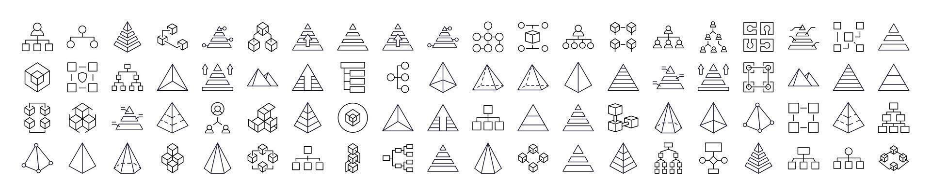 Pyramid, Hierarchy, Cubes Modern Outline Style Icons for Design, Cards, Apps, Social Networks vector
