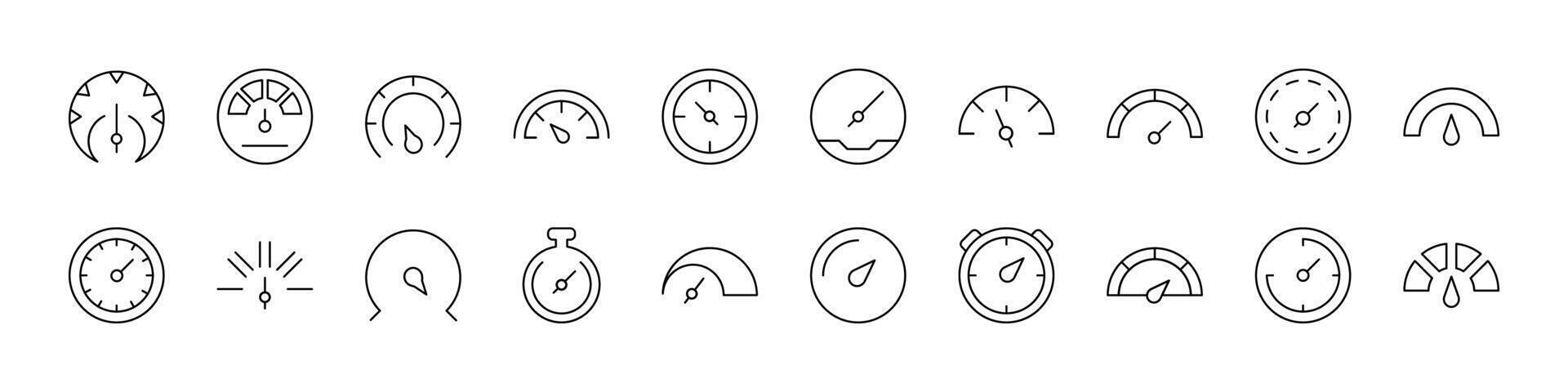 Speedometer Thin Line Icon Set. Outline Signs for Graphic and Web Design, Apps, Adverts, Various Cards vector