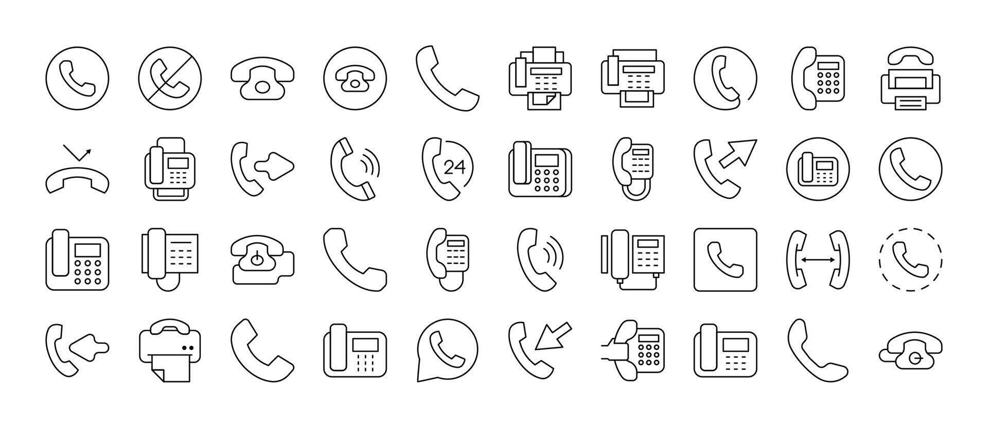 Vintage Phone Thin Line Icon Set. Outline Signs for Graphic and Web Design, Apps, Adverts, Various Cards vector