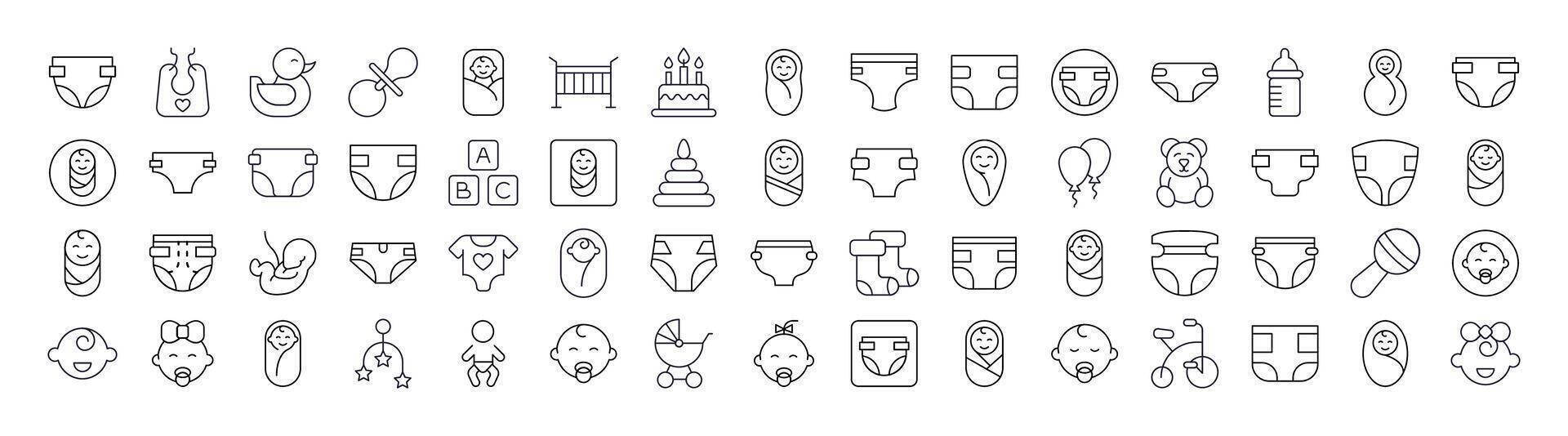 Family, Baby, Diapers Line Icon Pack. Outline Signs for Graphic and Web Design, Apps, Adverts, Various Cards vector
